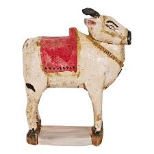 Mid 20th Century Wood Indian Cow Statue | Chairish
