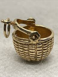 VINTAGE HANDMADE Solid 14K Yellow Gold WICKER BASKET Charm ...