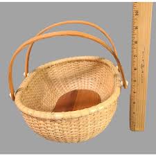 Mid 20th Century Hand Made Wicker With Wood Bottom and Double Handle Gathering Basket | Chairish