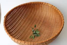 big round winnowing basket, woven bamboo bowl retro vintage bohemian mod decor