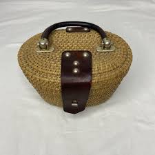 Nantucket Woven Purse Leather Trim One handle 1960's vintage ...