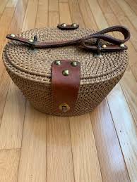 Vintage Basket Purse Woven Leather Handle Forsum Oval 1960s ...