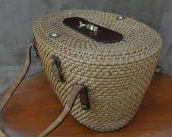 Vintage Mid Century Asian Wicker Basket Cady/purse Brass ...