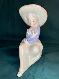 Vintage Demure Porcelain Girl Sitting Eyes Shut Holding 3D ...