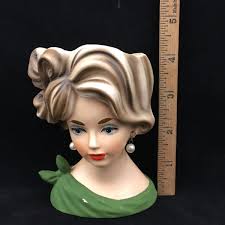 Vintage Napcoware Lady Head Vase Pearl Earrings Green Dress Blue Eyes 4” C7313 | eBay