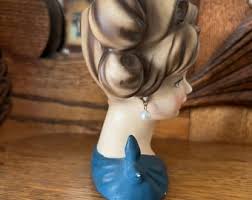 Vintage Lady Head Vase - Blue Tied Shoulder - Etsy