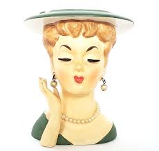 Mid-Century Lady Head Vase - Planter in Green Labeled Lee ...