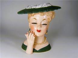 Napco C3343C Lady Head Vase Red Hair Pearl Necklace Earrings ...