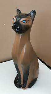 Vintage MCM CERAMIC STYLIZED SIAMESE CAT 16" BLUE EYES DATE ...