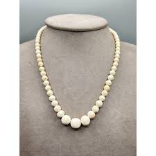 Antique Angel Skin Coral Necklace Graduated White Beads ...