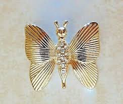 VINTAGE ROMAN SIGNED GOLD TONE RHINESTONE BUTTERFLY BROOCH PIN | eBay