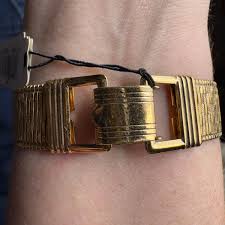 Vintage 1970's 1928 Jewelry Co. Gold Checkered 7" Bracelet ...