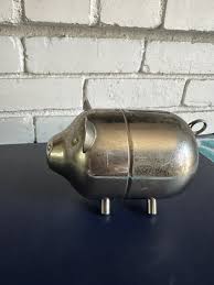Vintage Metal Piggy Bank Silver Chrome Plated Retro Mid ...