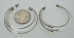 Gorgeous Triple Hoop Rhinestone Silver Tone Pierced Earrings ...