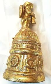 VINTAGE CERAMIC ANTIQUE GOLD ANGEL ON BELL WITH INSTRUMENT | eBay