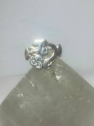 Lady face ring Art Deco influences floral band sterling ...