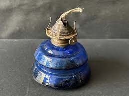 OLD VINTAGE RARE UNIQUE BLUE COBALT GLASS & RUSTIC BRASS ...