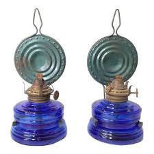 VTG NASCO Handy Lamps Blue Glass Hanging Oil Lamp ...