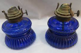 2 Cobalt Blue Nasco Miniature Oil Lamp Base Japan Handy ...