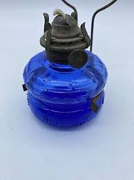 VTG Three Star Brand Lamp Mini Oil Lamp Blue Glass 1950-60's ...