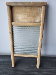 Antique/Vintage Glass And Wood Small Ribbed Glass Washboard ...