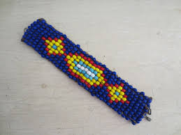ANTIQUE NATIVE AMERICAN BEADED GLASS BRACELET ~ BLUE ...