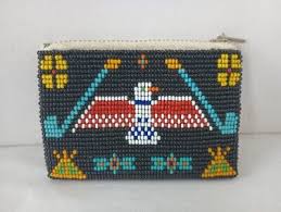 Vintage Hand Made Thunderbird Seed Beaded Leather Coin ...