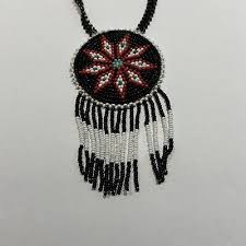 Vintage Native American Beaded Necklace Black/Red | eBay