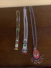 Lot Of Three Vintage Native American Portrait Beaded ...