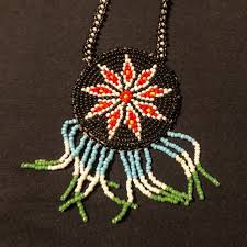 Native American Seed Bead Beaded Necklace Medallion... | Depop