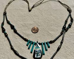 Vintage Long Navajo Style Beaded Liquid Silver Turquoise and ...