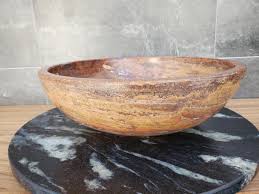 S29_13 Red Travertine Stone Vessel Bathroom Sink - Round