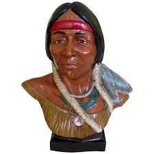 Signed Chalkware Native American Brave Bust. For Sale at ...