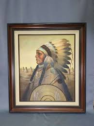 Native American Indian Chief Framed Oil Painting, Signed By Artist Trudy, 32" x 27.5" - Mayo Auction & Realty