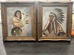 Two Vintage Native American Indian Portrait Oil Paintings ...