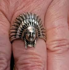 Native American Indian Head w/ Headdress, Sterling Silver ...