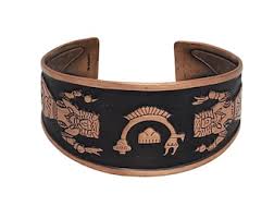 Vintage Mayan Aztec Copper Cuff Bell Trading Post ...