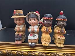 Thanksgiving Girl & Boy Pilgrims & Indians Giving Thanks Ceramic Figurines | eBay