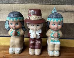 VTG Sweet Tots Thanksgiving Ceramic Pilgrim & Native American Indians Set of 3 - Etsy