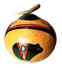 Signed Southwest Design Folk Art Natural Gourd Lidded Bowl ...