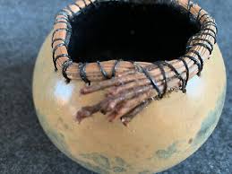 Handmade Gourd Basket Natural Color With Indigo Stain And ...