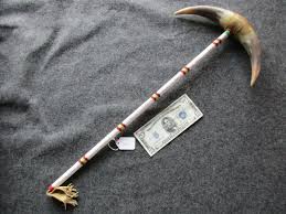 NATIVE AMERICAN INDIAN DANCE STICK, HORN WAR ...