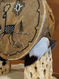 C.J. Prophet, Mimbres 1100AD” Drum, Cactus and Animal Hide Lamp | EstateSales.org