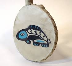 Rawhide Rattle Drum 9" Hanging Handpainted Fish Signed KW | eBay