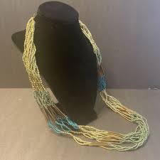 Vintage 15 Multi Strand Matte Gold Green Seed Beads Cut Glass Beads Necklace 35" | eBay