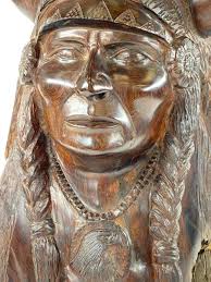 Lot - Large Sioux Plains Indian Warrior Hand-Carved Ironwood Bust