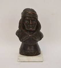 Roman Bronze Works Bronze Bust Of American Indian. Ht.