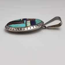 Native American Sterling Silver Multi Stone Inlay Oval ...