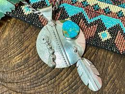 Navajo Indian Turquoise & Silver Pendant Necklace 20" (ij554 ...