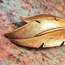 Vintage vtg Kramer Signed Gold Tone Brushed Fall Autumn Leaf ...